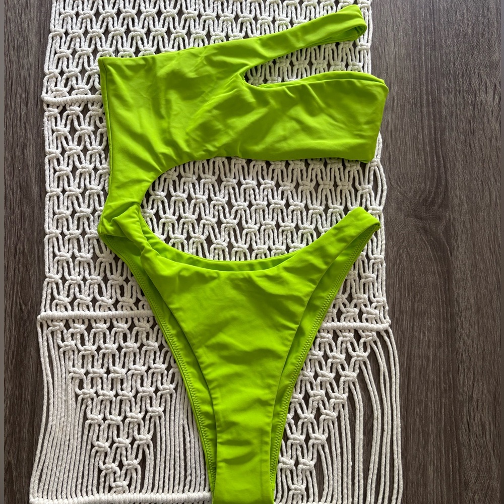 Neon Lime One-Shoulder Cutout One-Piece Swimsuit - Women